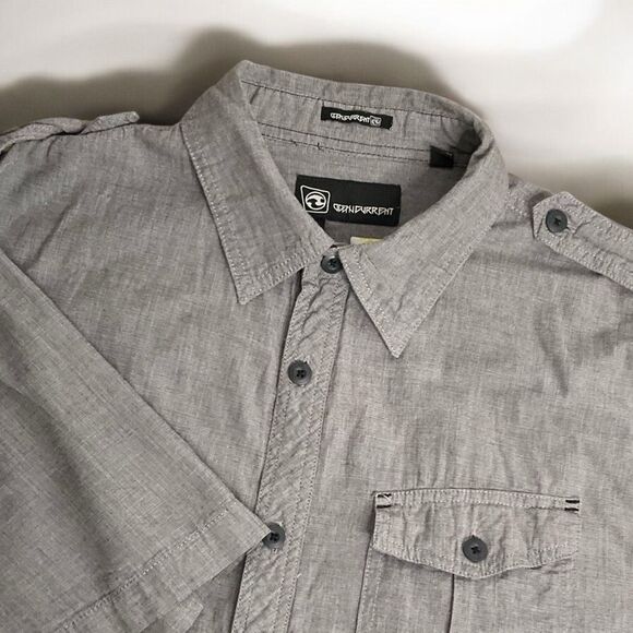 Ocean Current Button-Up Short Sleeve‎ Camp Shirt Men’s Medium Gray Wrinkle Free - Picture 1 of 11